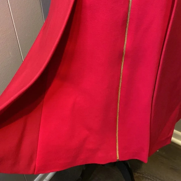 Z Elie Tahari Two Tone Red Midi Dress Size 10 With Gold Zipper Fit and Flare - Picture 3 of 9